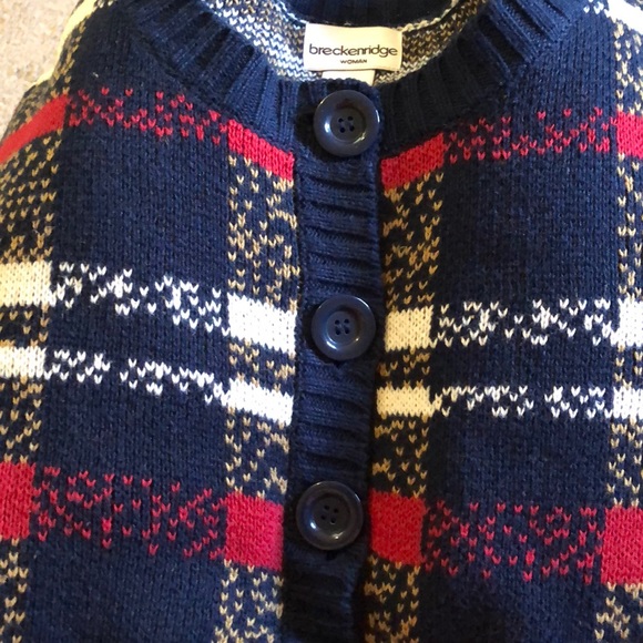 FREE WITH ANY PURCHASE - Navy, Red, White & Tan Knit Cardigan Sweater - Picture 3 of 5